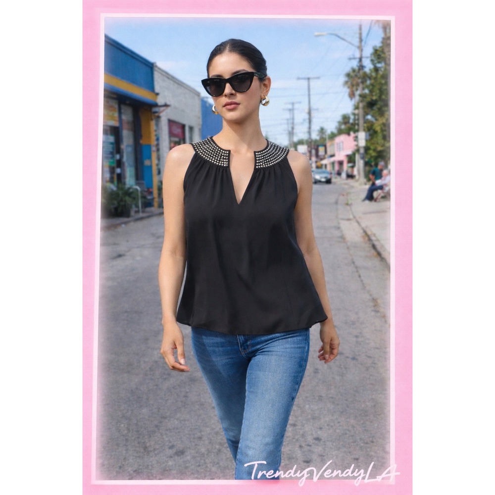 Robert Rodriguez Black Blouse with Silver Studs